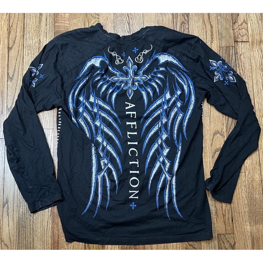 Vintage Affliction Y2K Grunge Graphic Long Sleeve Shirt Black Men's Sz XXL‎